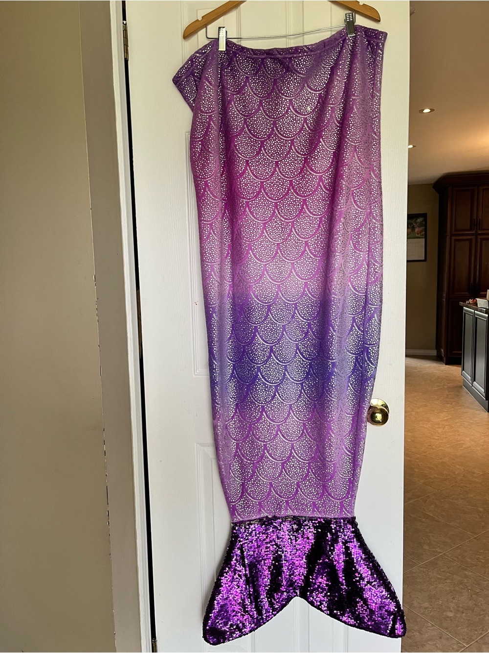 Purple Mermaid Tail Blanket Kids Reading Blanket Sequin Tail Cozy Fleece